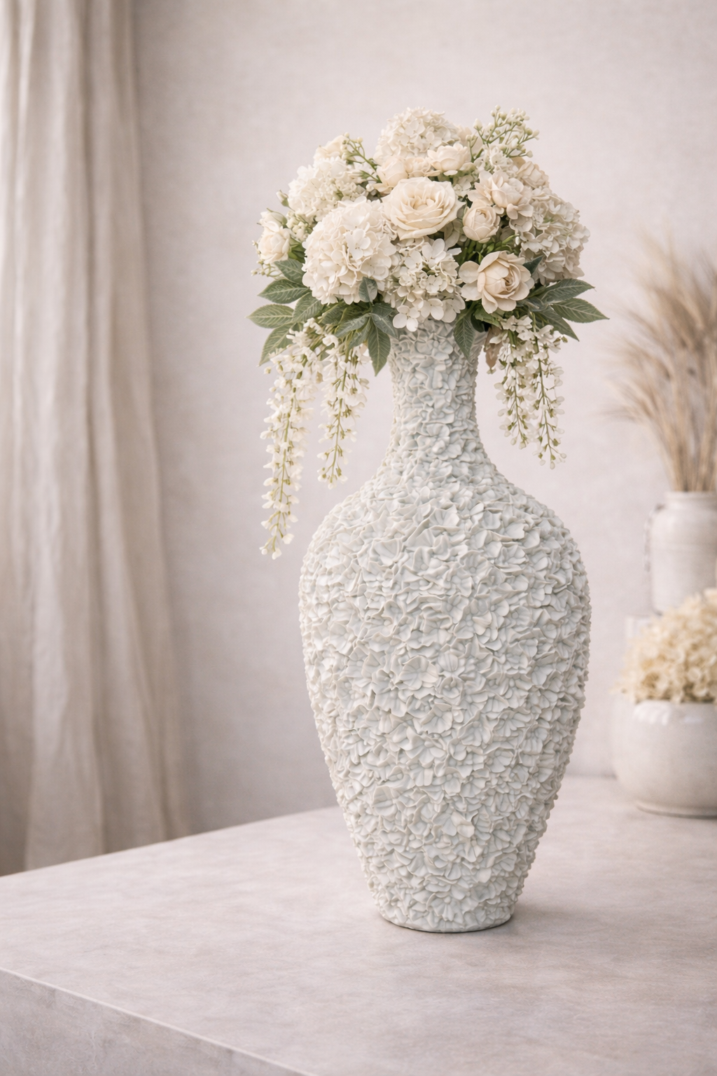 Vaas-olivia flowers- sand-Ø40x80cm