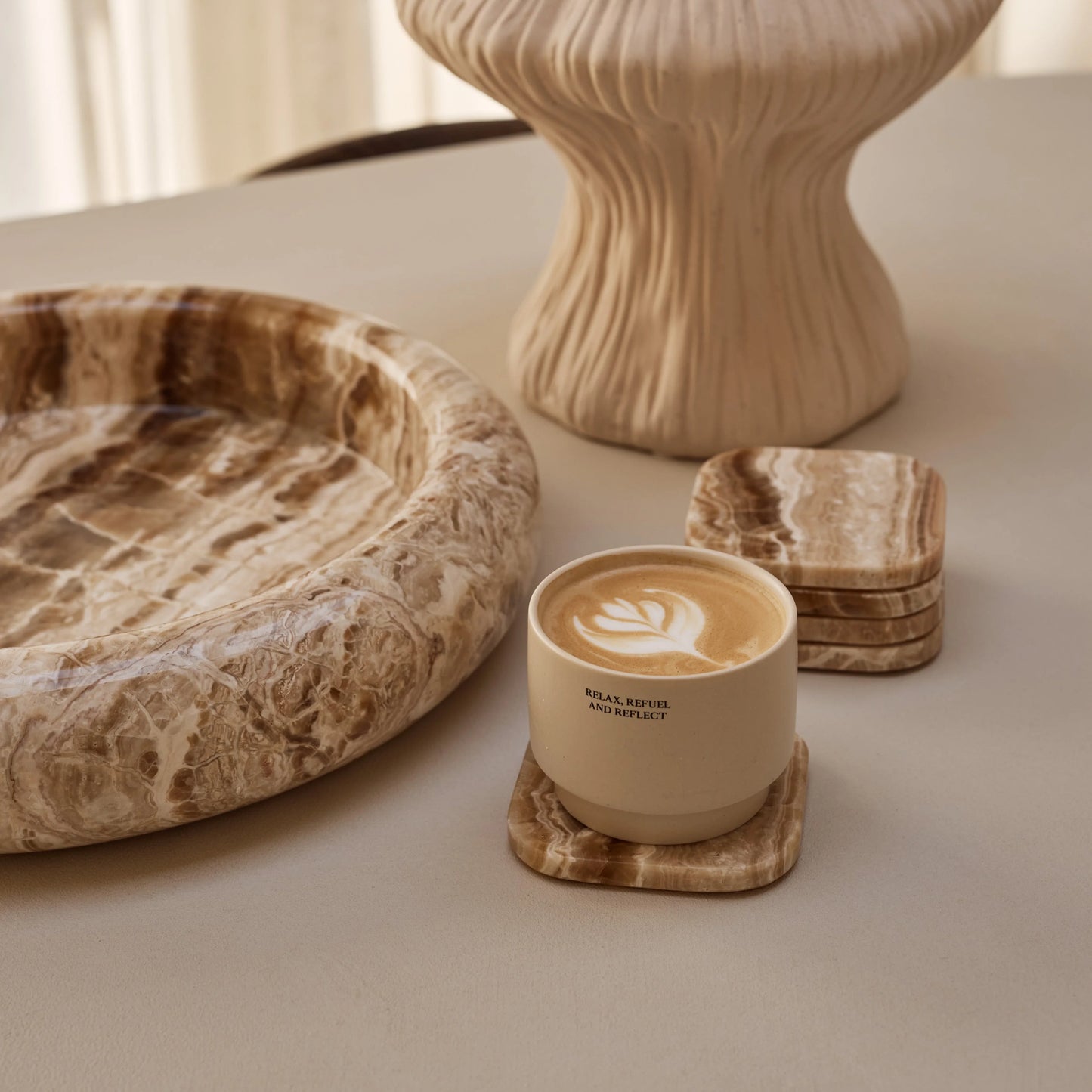 Marmer onderzetters - organisch - sandal onyx - set van 4 stuks - 10x10x1cm