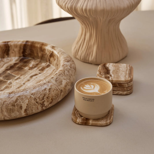 Marmer onderzetters - organisch - sandal onyx - set van 4 stuks - 10x10x1cm